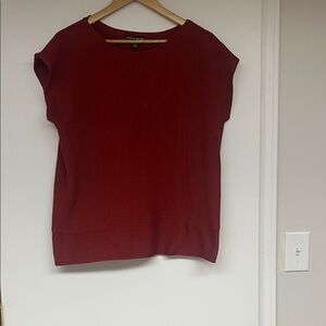 Casual Ribbed Cap-Sleeve Top - Brick Red